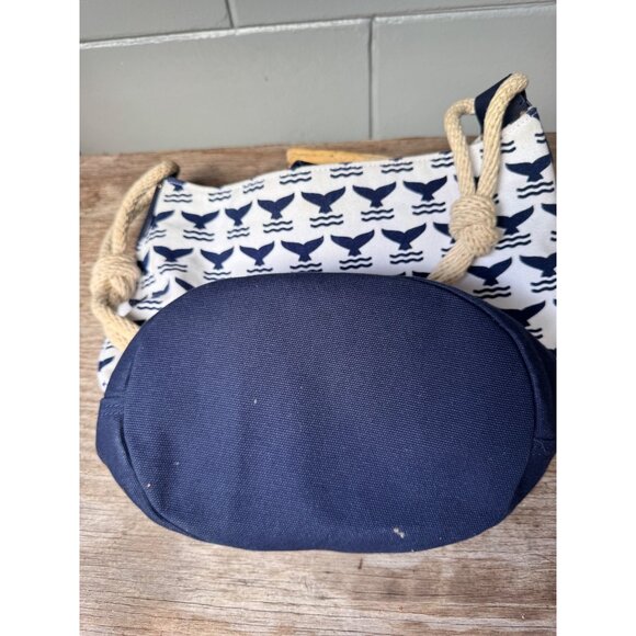 Tory Burch Navy Whale Print Canvas Hobo Shoulder Bag Rope Handle Summer Nautical - Picture 8 of 9